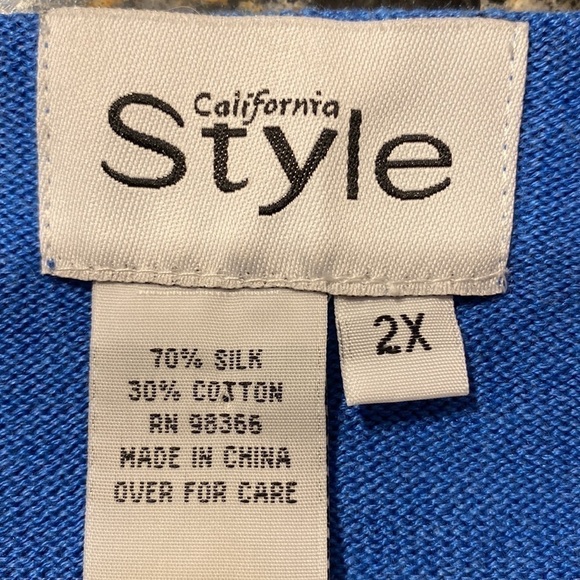 F California Style blue faux diamonds long sleeve knit top plus size 2X - Picture 3 of 3